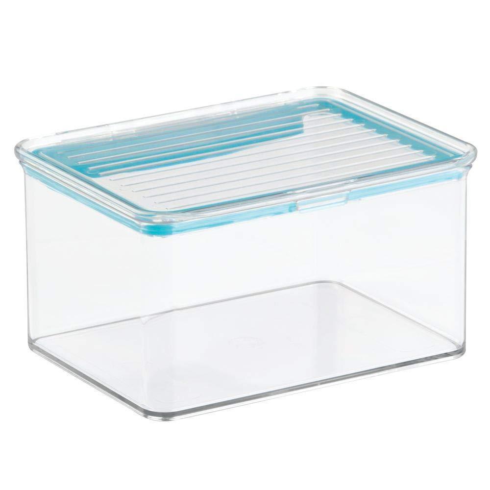 The best mdesign airtight stackable kitchen pantry cabinet or refrigerator food storage containers attached hinged lids compact bins for pantry refrigerator freezer bpa free food safe set of 3 clear