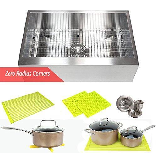 36 INCH Zero Radius Design 16 Gauge Single Bowl Stainless Steel Flat Farmhouse Apron Kitchen Sink Premium Package (36 INCH) KKR-HFS3621