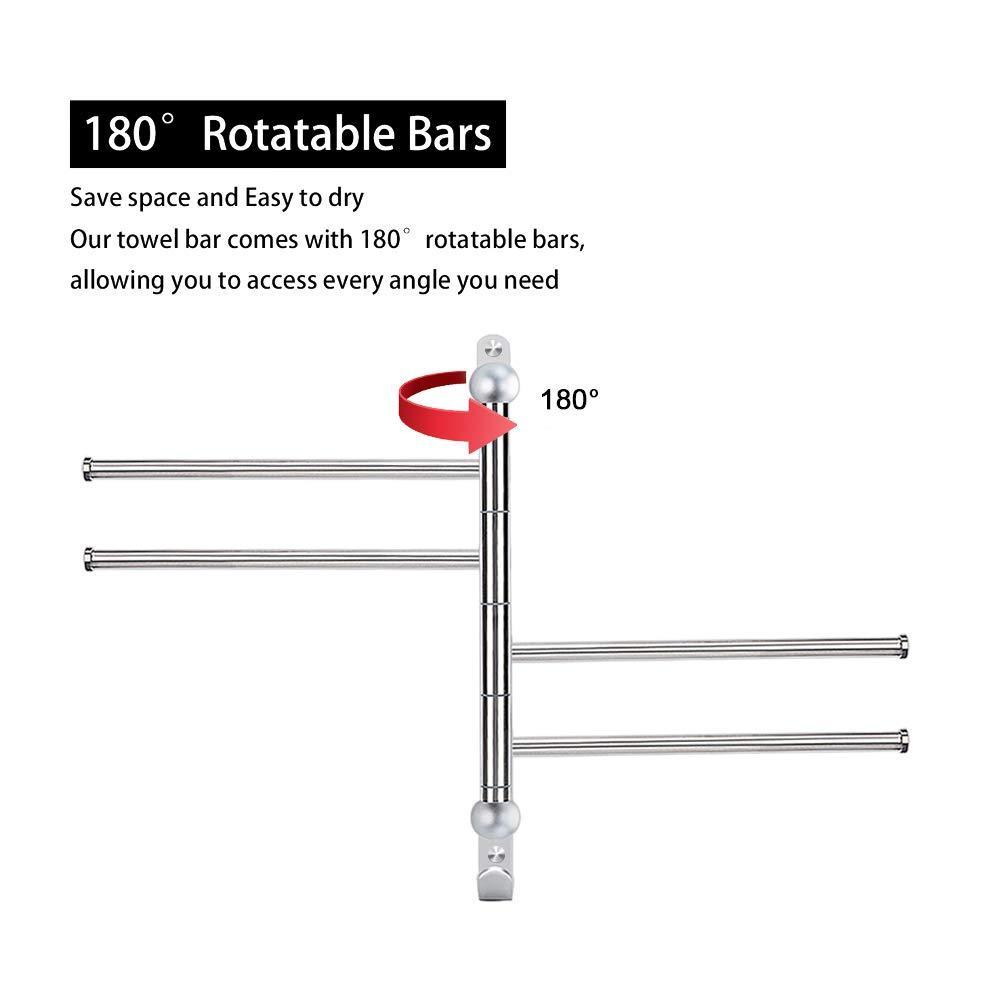 Budget elifeapply swivel towel rack stainless steel swing out towel bar 4 swing arms wall mounted towel holder space saving swinging towel bar for bathroom and kitchen