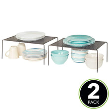 Results mdesign metal kitchen pantry countertop organizer storage shelves raised cabinet shelf racks for food dishes plates dishes bowls mugs glasses non skid feet extra large 2 pack bronze