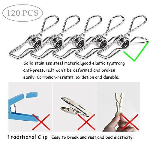 Discover 120 pack stainless steel cloth pin 2 2 inch clothesline hook for socks towel bag scarfs hang drying rack tool laundry kitchen cord wire line clothespins pegs file paper bookmark s binder metal clip