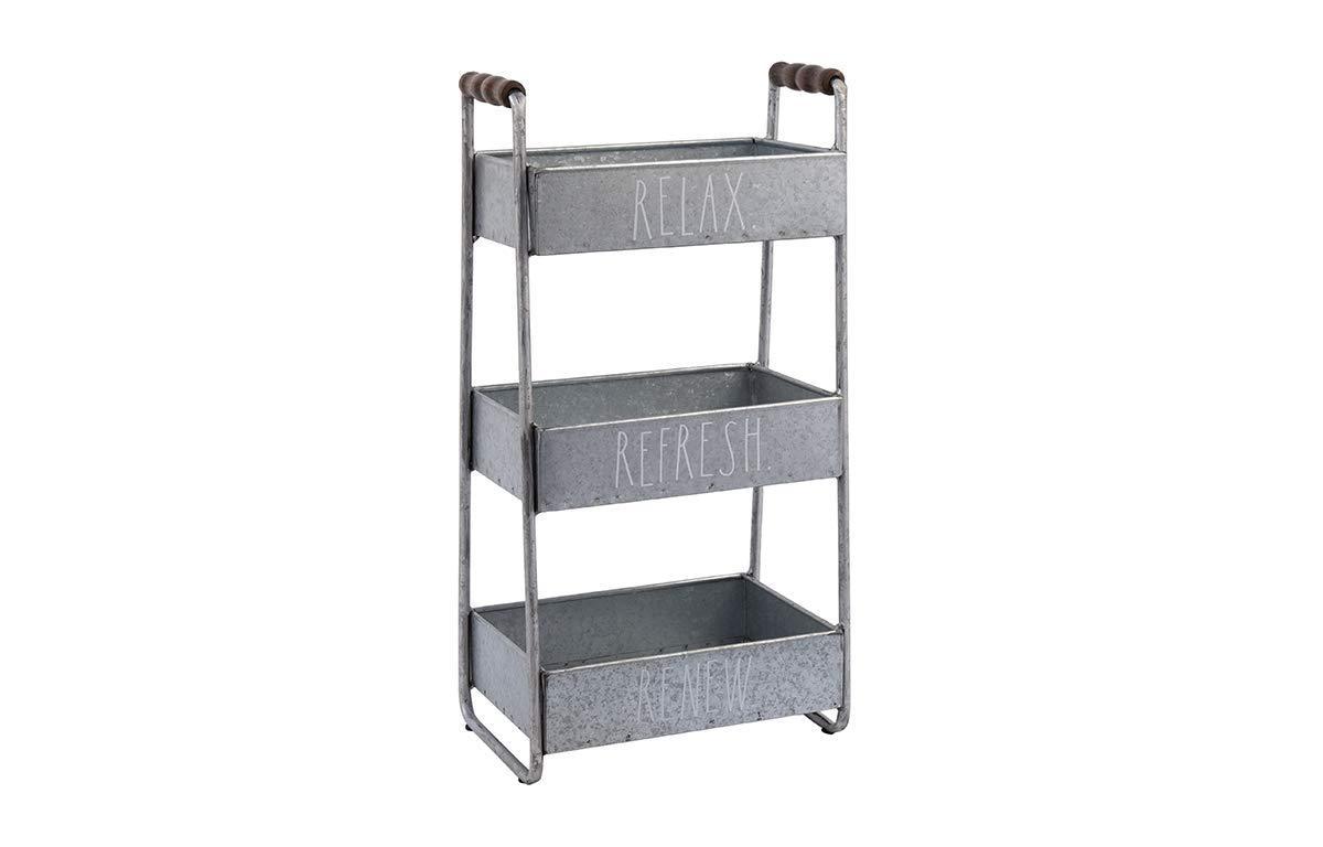 Best rae dunn 3 tier desk organizer galvanized steel caddy with wood accents tabletop or floor standing design chic and stylish metal storage bin for office home or kitchen