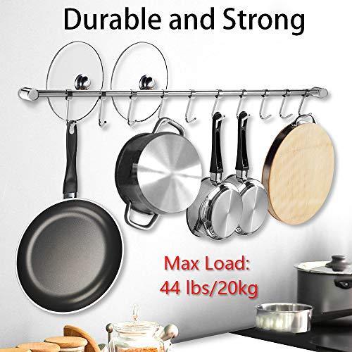 Great nidouillet kitchen rail wall mounted utensil racks with 10 stainless steel sliding hooks for kitchen tool pot lid pan towel ab005