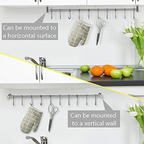 Home nidouillet kitchen rail wall mounted utensil racks with 10 stainless steel sliding hooks for kitchen tool pot lid pan towel ab005