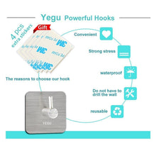 Top yegu 3m self adhesive hook 4 pack sus304 stainless steel brushed nickel robe towel coat hanger key rack garage storage organizer stick on sticky bathroom kitchen wall mount heavy duty