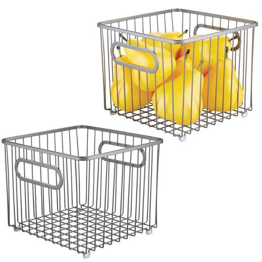 Discover the best mdesign metal farmhouse kitchen pantry food storage organizer basket bin wire grid design for cabinet cupboard shelf countertop holds potatoes onions fruit square 2 pack graphite gray