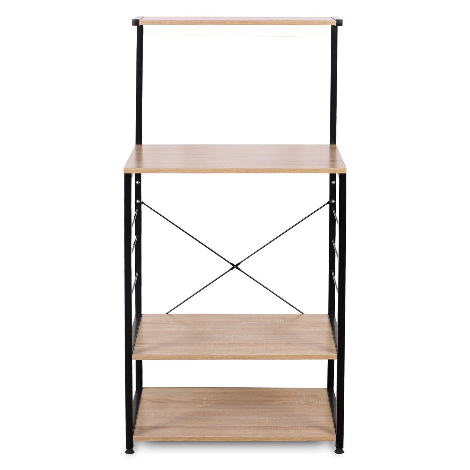 New woltu 4 tiers shelf kitchen storage display rack wooden and metal standing shelving unit for home bathroom use with 4 hooks