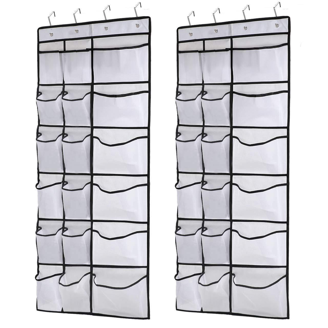 Kootek 2 Pack Over The Door Shoe Organizers, 12 Mesh Pockets + 6 Large Mesh Storage Various Compartments Hanging Shoe Organizer with 8 Hooks Shoes Holder for Closet Bedroom, White (59 x 21.6 inch)
