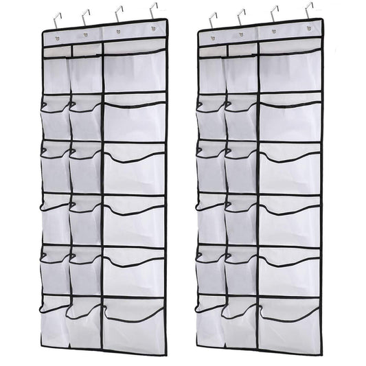 Kootek 2 Pack Over The Door Shoe Organizers, 12 Mesh Pockets + 6 Large Mesh Storage Various Compartments Hanging Shoe Organizer with 8 Hooks Shoes Holder for Closet Bedroom, White (59 x 21.6 inch)