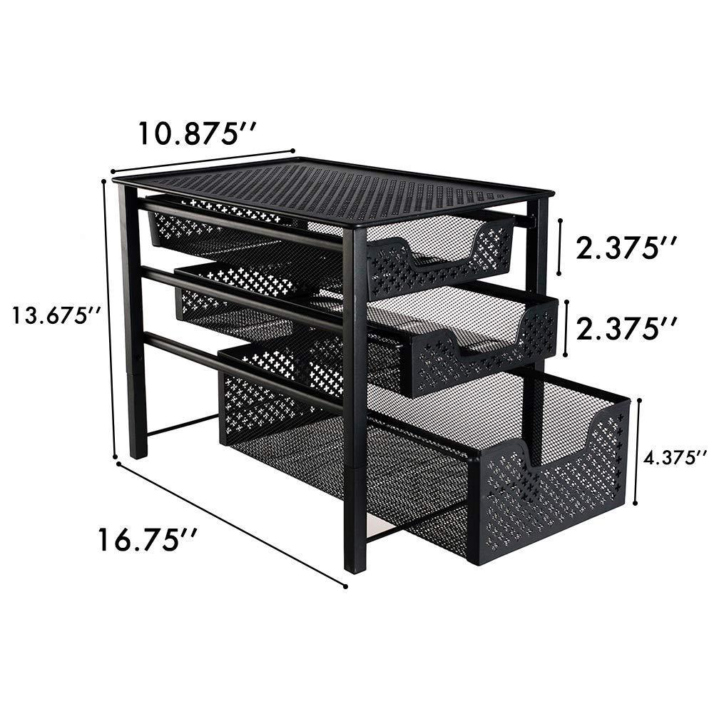 Storage organizer stackable 3 tier organizer baskets with mesh sliding drawers ideal cabinet countertop pantry under the sink and desktop organizer for bathroom kitchen office