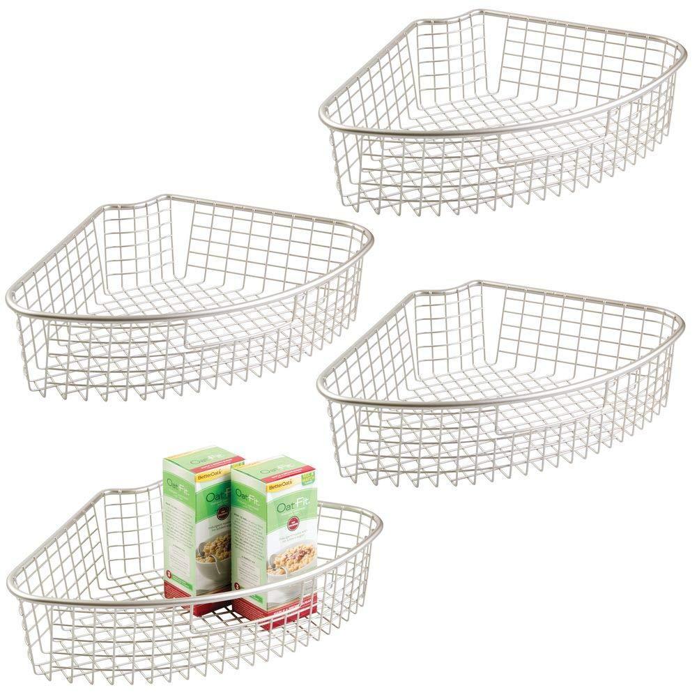 Try mdesign farmhouse metal kitchen cabinet lazy susan storage organizer basket with front handle large pie shaped 1 4 wedge 4 4 deep container 4 pack satin