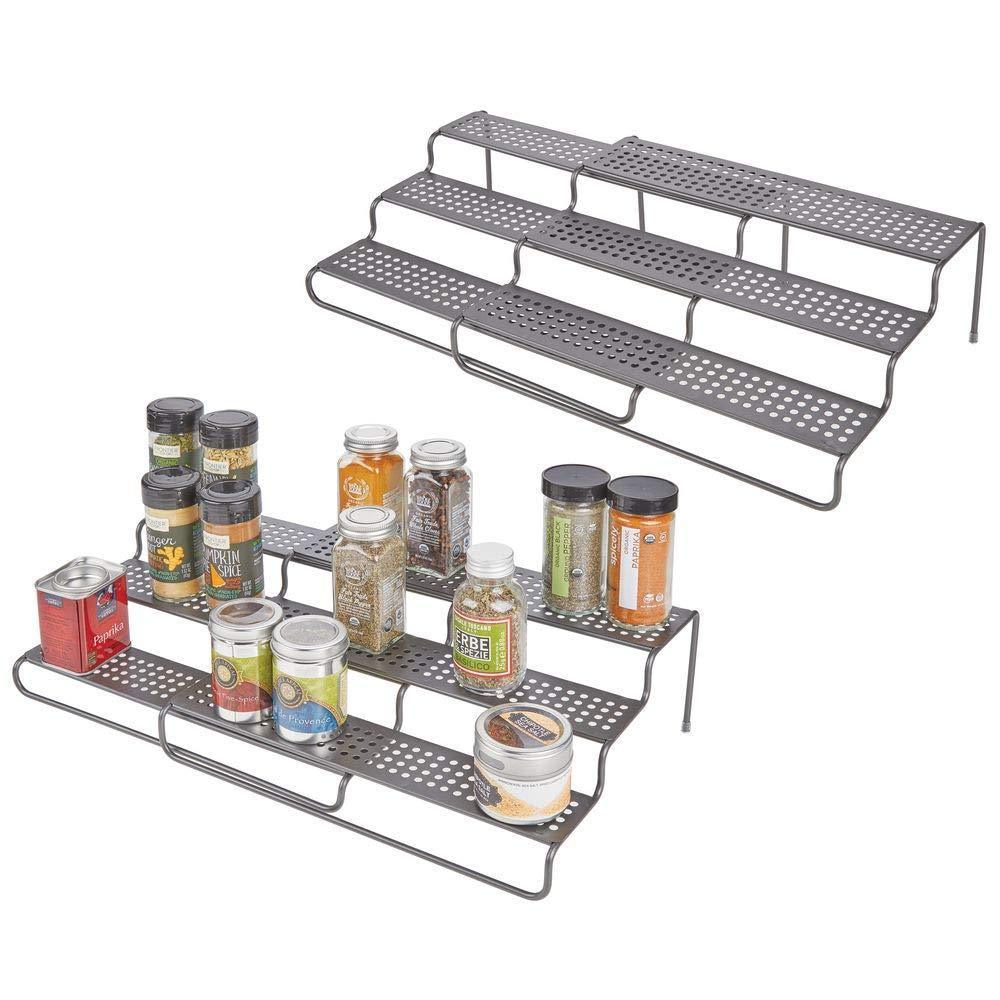 Products mdesign adjustable expandable kitchen wire metal storage cabinet cupboard food pantry shelf organizer spice bottle rack holder 3 level storage up to 25 wide 2 pack graphite gray