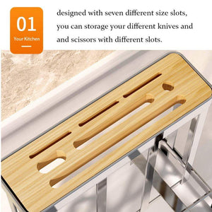 Results multifunctional cutting board and knife holder stainless steel organizer with anti slippery mat and bottom removable water tray kitchen utensils storage drying drainer rack for knives pot cover fork