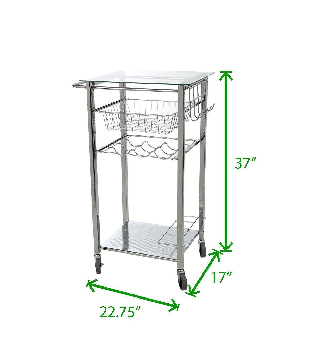 Online shopping mind reader glass top mobile kitchen cart with wine bottle holder wine rack towel holder perfect kitchen island for cooking utensils kitchen appliances and food storage silver