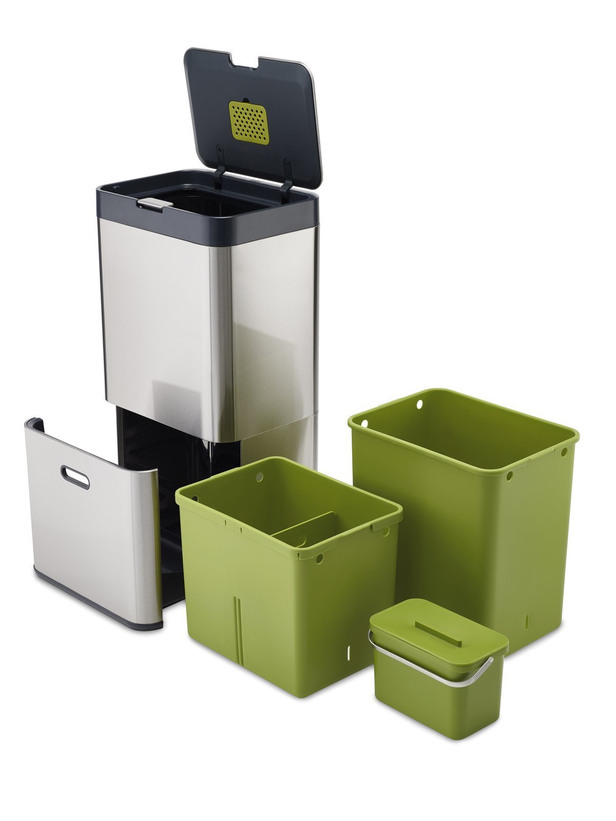 Products joseph joseph 30022 intelligent waste totem kitchen trash can and recycle bin unit with compost bin 16 gallon 60 liter stainless steel