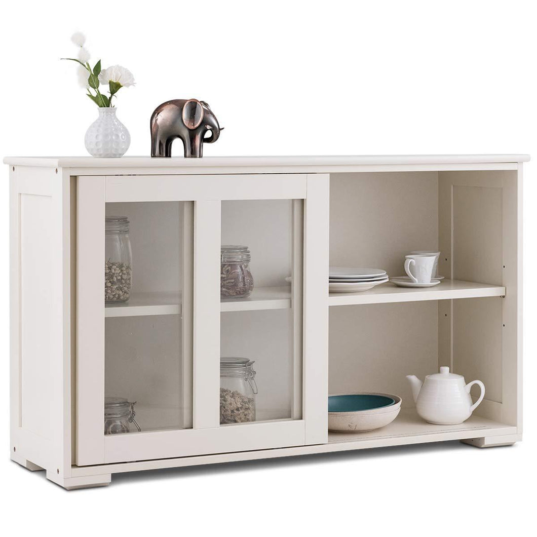 Organize with costzon kitchen storage sideboard antique stackable cabinet for home cupboard buffet dining room cream white with sliding door window