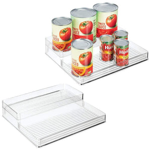 Discover mdesign plastic kitchen canned food storage organizer shelves holder for cabinet countertop pantry holds beans sauces tomato paste vegetables soups 2 levels 12 w 2 pack clear