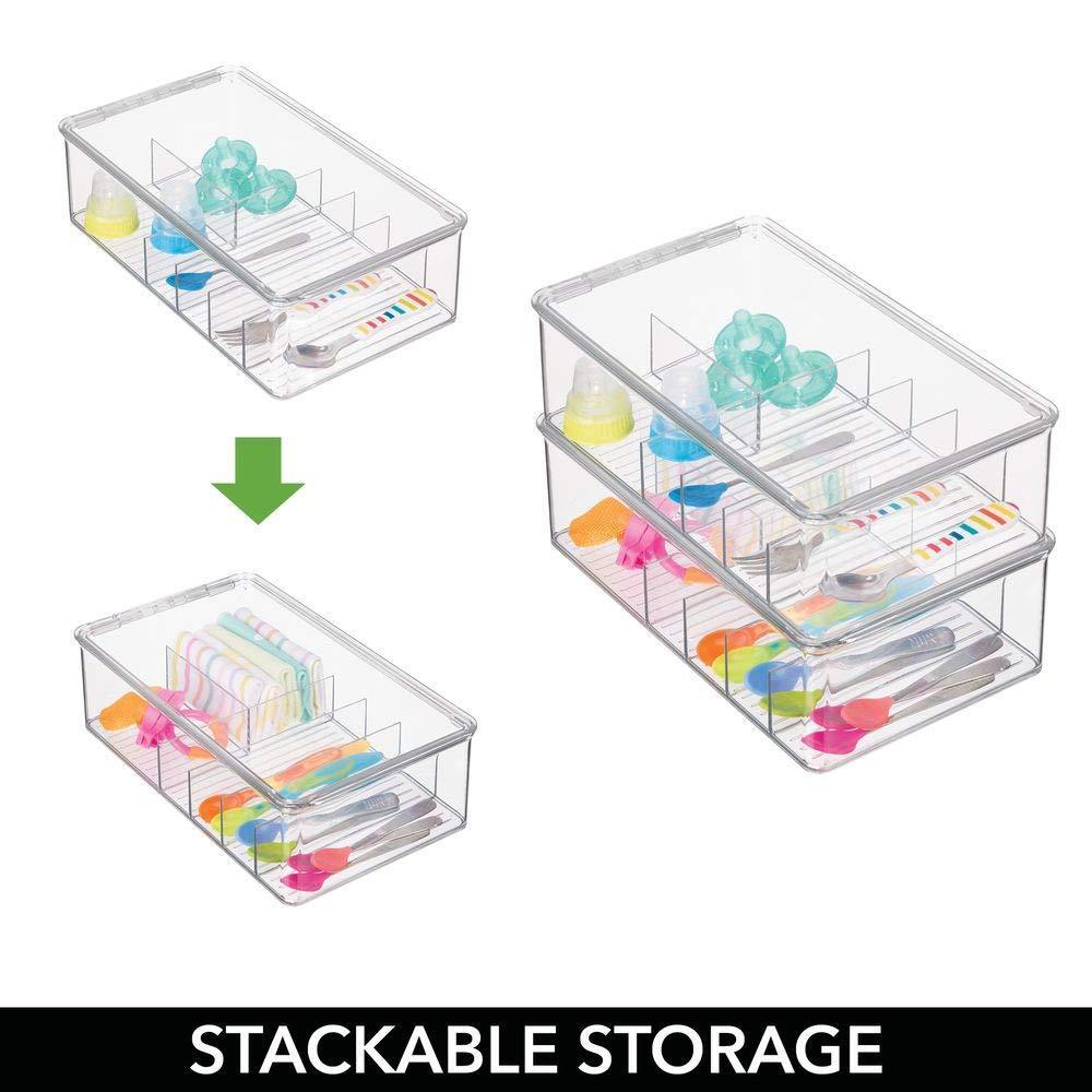Explore mdesign stackable plastic storage organizer container for kitchen cabinets pantry countertops holds kids child toddler mealtime sets small accessories 6 sections bpa free 4 pack clear