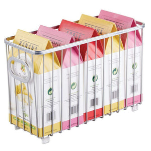 Budget friendly mdesign metal farmhouse kitchen pantry food storage organizer basket bin wire grid design for cabinets cupboards shelves countertops holds potatoes onions fruit small 4 pack chrome