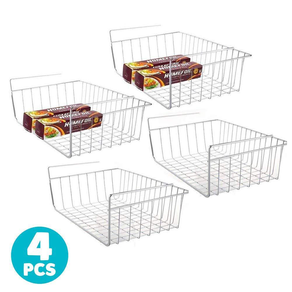 Shop 4pcs 15 8 under shelf basket storage wire rack organizer for cabinet thickness max 1 2 inch extra storage space on kitchen counter pantry desk bookshelf cupboard anti rust stainless steel rack