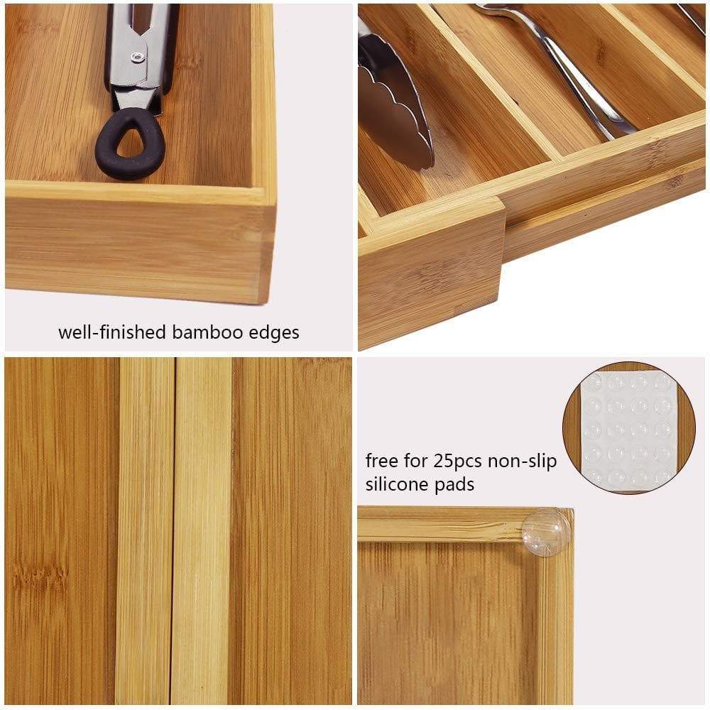 Save on mebbay 5 set bamboo drawer dividers kitchen drawer organizer adjustable drawer divider organizer bamboo wood utensil drawer organizer for kitchen dresser bedroom bathroom with non slip pads