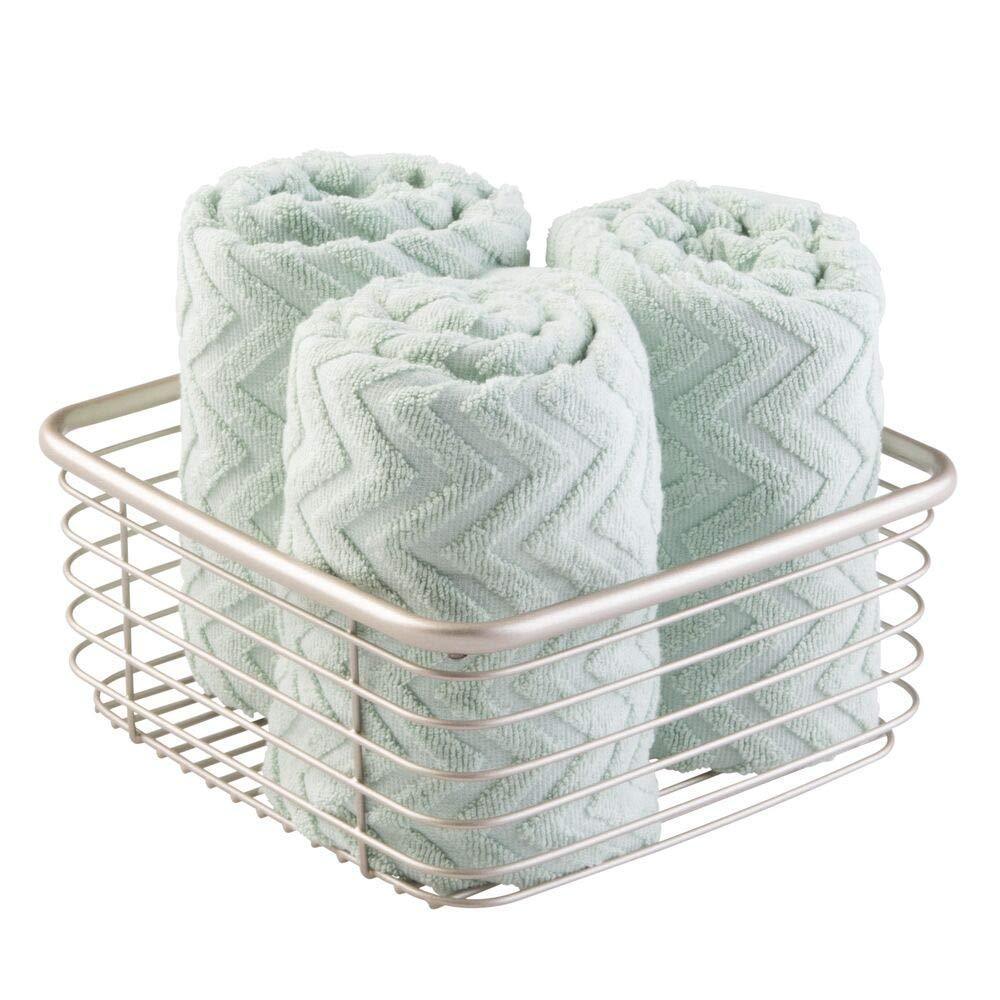 Products mdesign modern bathroom metal wire metal storage organizer bins baskets for vanity towels cabinets shelves closets pantry kitchens home office 9 75 square 4 pack satin