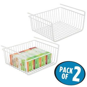 Storage mdesign household metal under shelf hanging storage bin basket with open front for organizing kitchen cabinets cupboards pantries shelves large 2 pack white