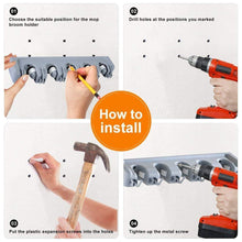 Select nice joshnese mop broom holder broom hanger with 5 positions and 6 hooks wall mounted broom organizer home tools storage rack for kitchen garden and garage
