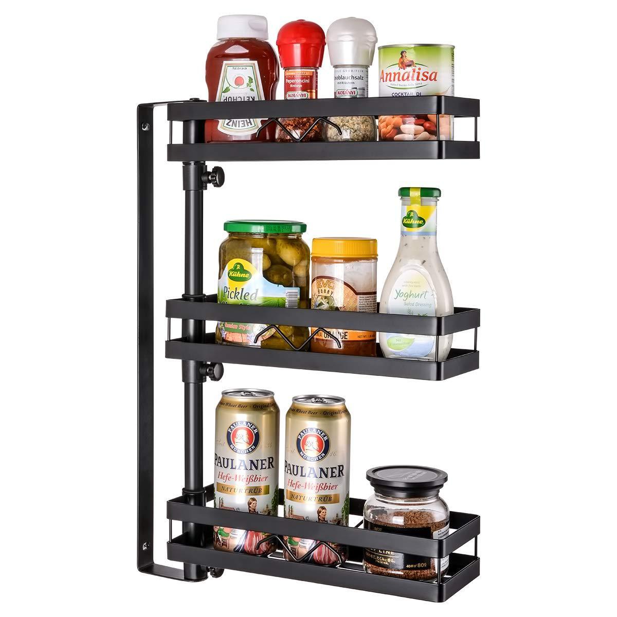 Amazon best 3 tier wall mounted spice rack organizer kinghouse kitchen bathroom storage organizer spice bottle jars rack holder with adjustable shelf stainless steel