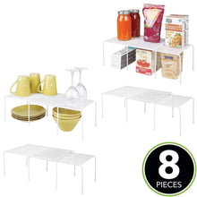 New mdesign adjustable metal kitchen cabinet pantry countertop organizer storage shelves expandable 8 piece set durable steel non skid feet white