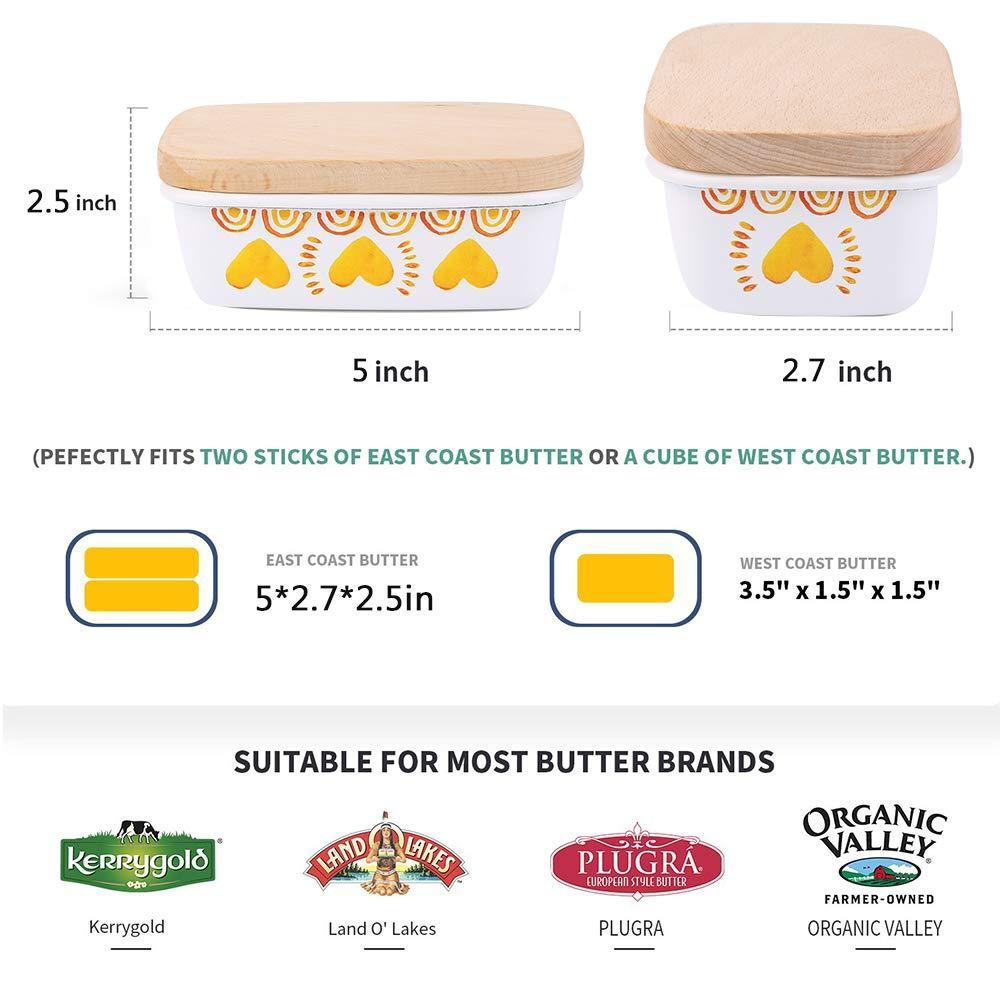 Explore shineme butter dish with wooden lid enamel butter keeper butter container cheese storage holder used for kitchen counter or fridge white