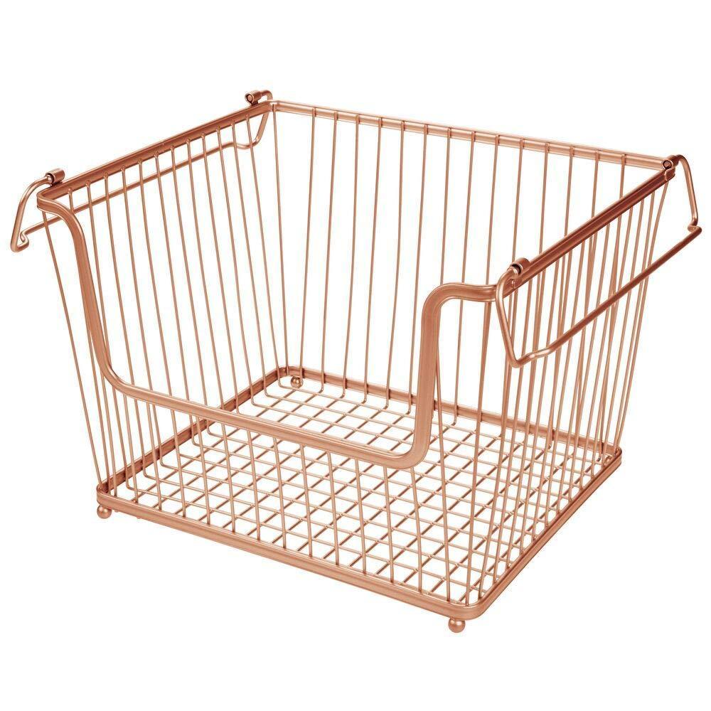 Select nice mdesign modern stackable metal storage organizer bin basket with handles open front for kitchen cabinets pantry closets bedrooms bathrooms large 6 pack copper