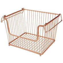 Select nice mdesign modern stackable metal storage organizer bin basket with handles open front for kitchen cabinets pantry closets bedrooms bathrooms large 6 pack copper
