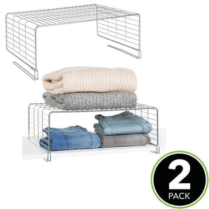 Latest mdesign modern versatile metal closet cabinet organizer storage 2 tier shelf divider and separator for bedrooms bathrooms entryways hallways kitchen pantry office easy install 2 pack chrome
