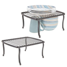 Top mdesign decorative metal wire kitchen pantry countertop organizer storage shelf raised cabinet rack for food dishes plates dishes bowls mugs glasses set of 2 graphite gray