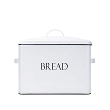 New outshine vintage metal bread bin countertop space saving extra large high capacity bread storage box for your kitchen holds 2 loaves 13 x 10 x 7 white with bread lettering