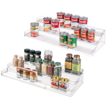 Discover the mdesign large plastic adjustable expandable kitchen cabinet pantry shelf organizer spice rack with 3 tiered levels of storage for spice bottles jars seasonings baking supplies 2 pack clear