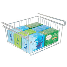 Explore mdesign household metal under shelf hanging storage organizer bin basket for organizing kitchen pantry cabinets cupboards shelves multipurpose vintage modern farmhouse grid style large chrome
