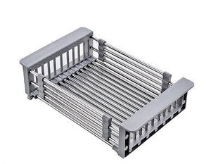 Exclusive lxjymxkitchen storage rack multi function rack stainless steel sink single row frame telescopic drain basket dish drain rack grey