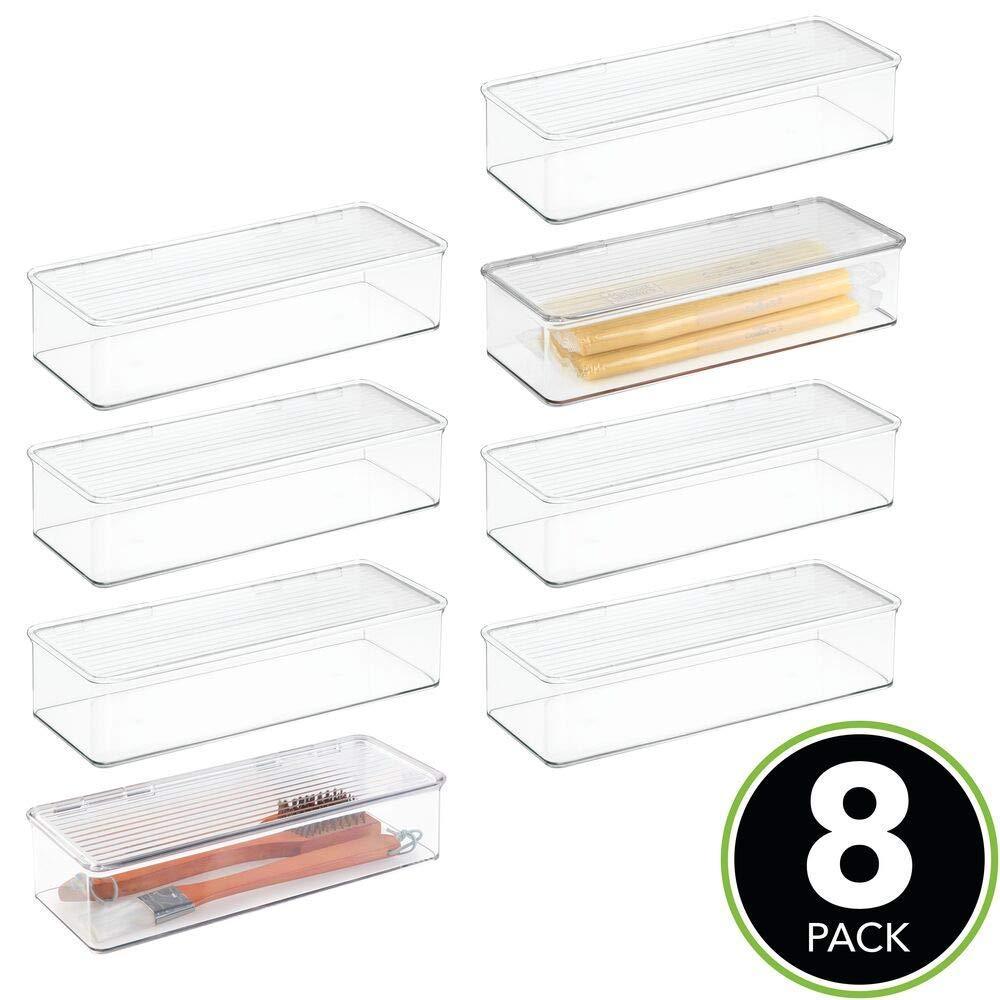 Best mdesign stackable kitchen pantry cabinet refrigerator food storage container bin attached lid organizer for packets snacks produce pasta bpa free food safe 8 pack clear