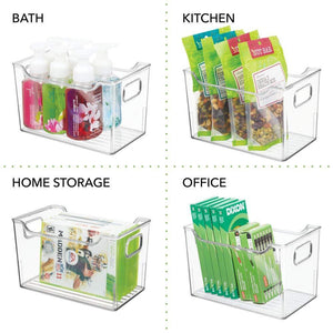 Selection mdesign plastic kitchen pantry cabinet refrigerator or freezer food storage bins with handles organizer for fruit yogurt snacks pasta bpa free 10 long 4 pack clear