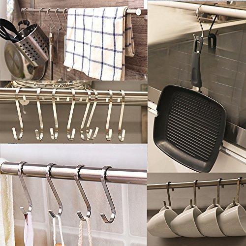 Amazon best esfun 20 pack size medium 3 inch flat s hooks heavy duty solid 304 stainless steel s shaped hanging hooks metal kitchen pot pan hangers rack hooks