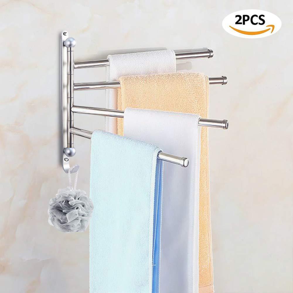 Best elifeapply swivel towel rack stainless steel swing out towel bar 4 swing arms wall mounted towel holder space saving swinging towel bar for bathroom and kitchen