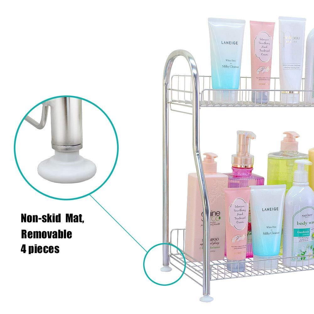 Select nice junyuan kitchen spice racks 2 tier bathroom shelf kitchen countertop storage organizer jars bottle seasoning rack shelf holder space saving high capacity mesh wire stainless steel