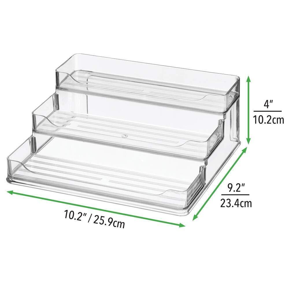 Selection mdesign plastic spice and food kitchen cabinet pantry shelf organizer 3 tier storage modern compact caddy rack holds spices herb bottles jars for shelves cupboards refrigerator clear
