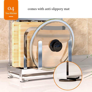 Select nice multifunctional cutting board and knife holder stainless steel organizer with anti slippery mat and bottom removable water tray kitchen utensils storage drying drainer rack for knives pot cover fork
