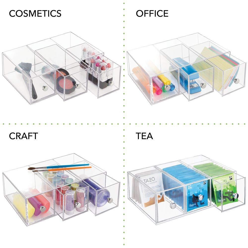Shop here mdesign plastic kitchen pantry cabinet countertop organizer storage station with 3 drawers for coffee tea sugar packets sweeteners creamers drink pods packets 4 pack clear
