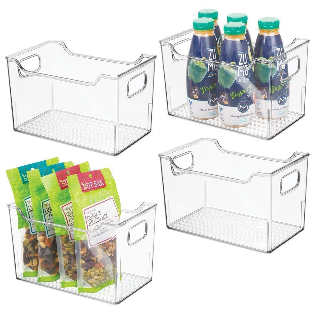 Save mdesign plastic kitchen pantry cabinet refrigerator or freezer food storage bins with handles organizer for fruit yogurt snacks pasta bpa free 10 long 4 pack clear
