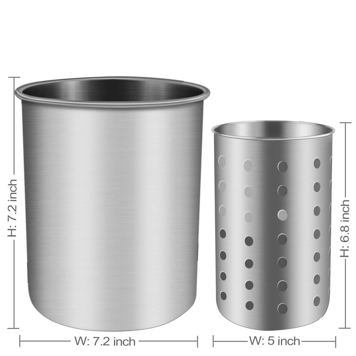 Exclusive utensil holder stainless steel kitchen cooking utensil holder for organizing and storage dishwasher safe silver 2 pack