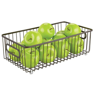 Top rated mdesign metal farmhouse kitchen pantry food storage organizer basket bin wire grid design for cabinets cupboards shelves countertops holds potatoes onions fruit large 4 pack bronze